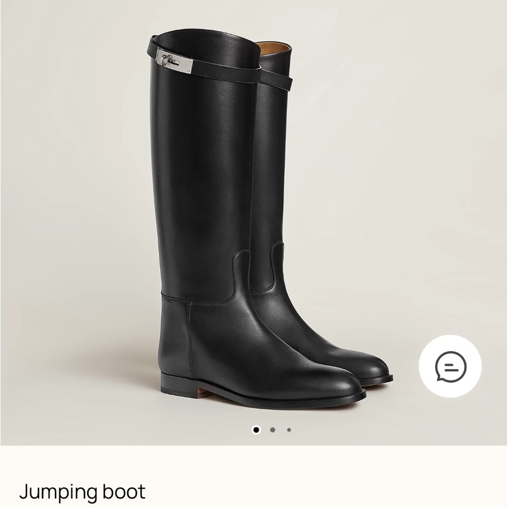 Hermes Black Tall Leather Buckle Riding Boots